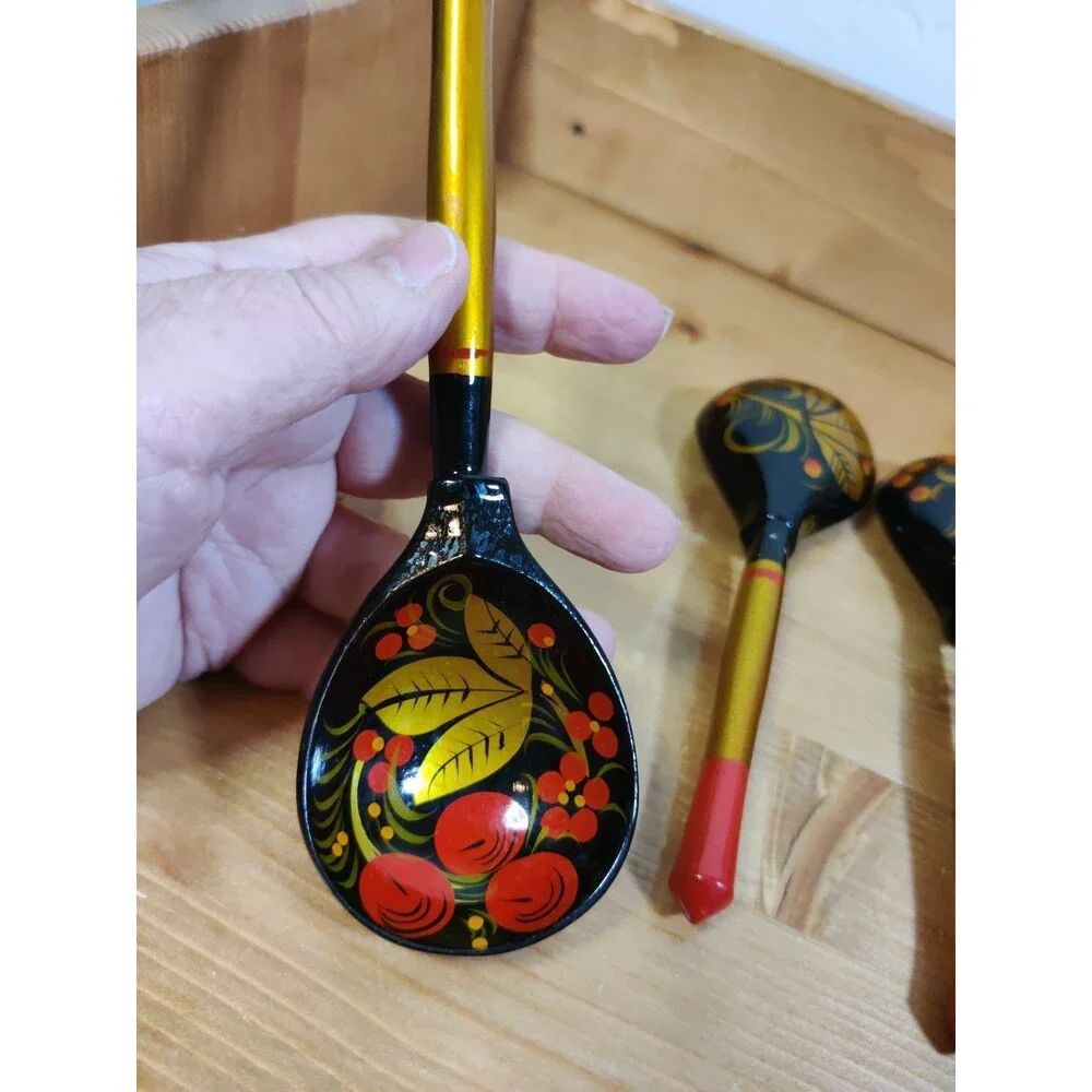Lot Of 3 RUSSIAN KHOKHLOMA HAND PAINTED LACQUERED WOODEN SPOONS BERRIES 7